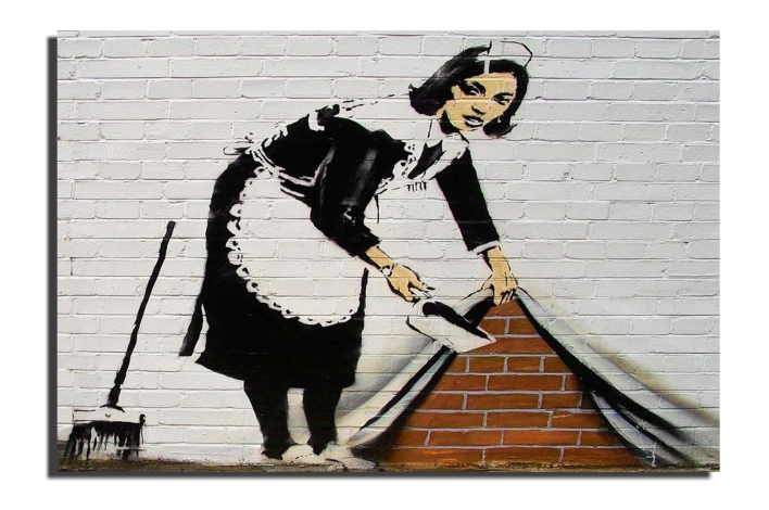 INSPIRING BANKSY GRAFFITI ART SWEEPING MAID DEEP FRAMED VARNISHED ...